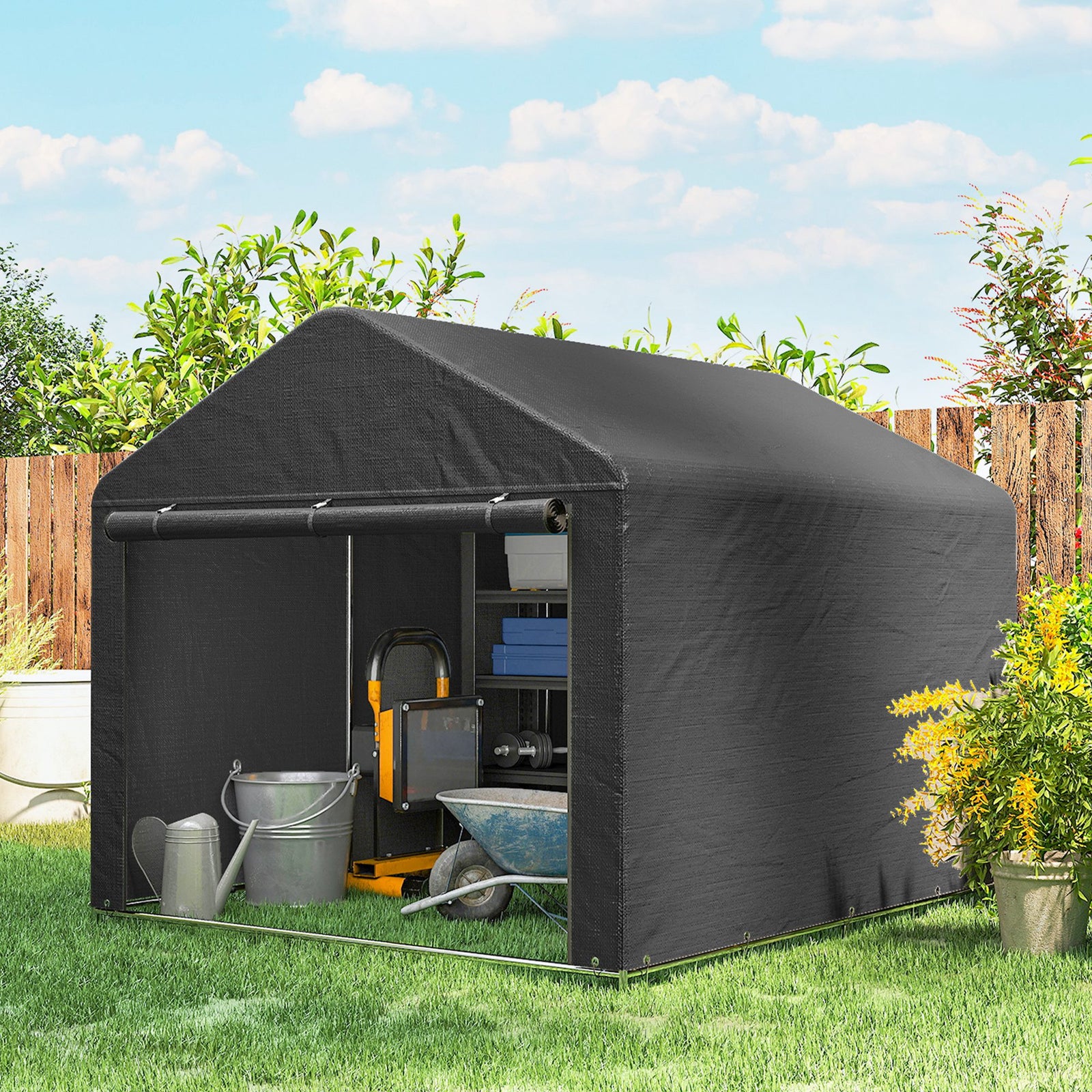 6.6x7.8ft Garden Storage Shed Tent Bike Tent Dark Grey