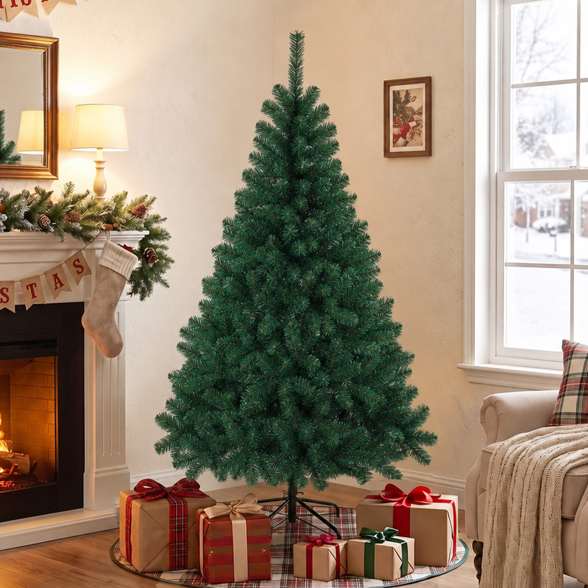 HOMCOM Artificial Christmas Tree With Hinged Design, 150cm Fir Tree