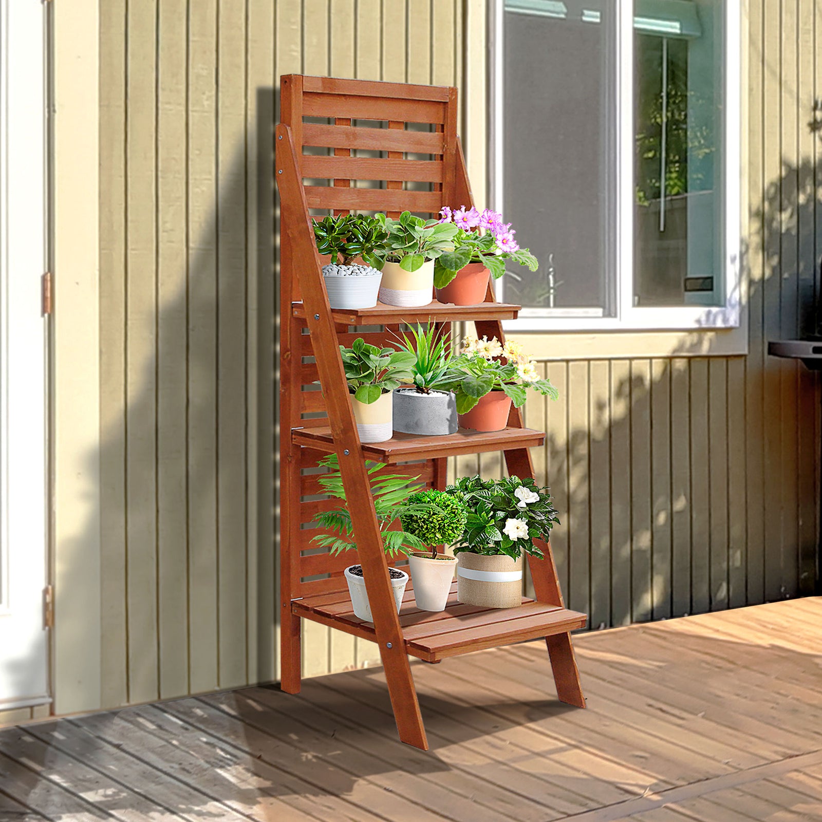 Three-tier Plant Rack Outdoor Organiser Unit Ladder Storage