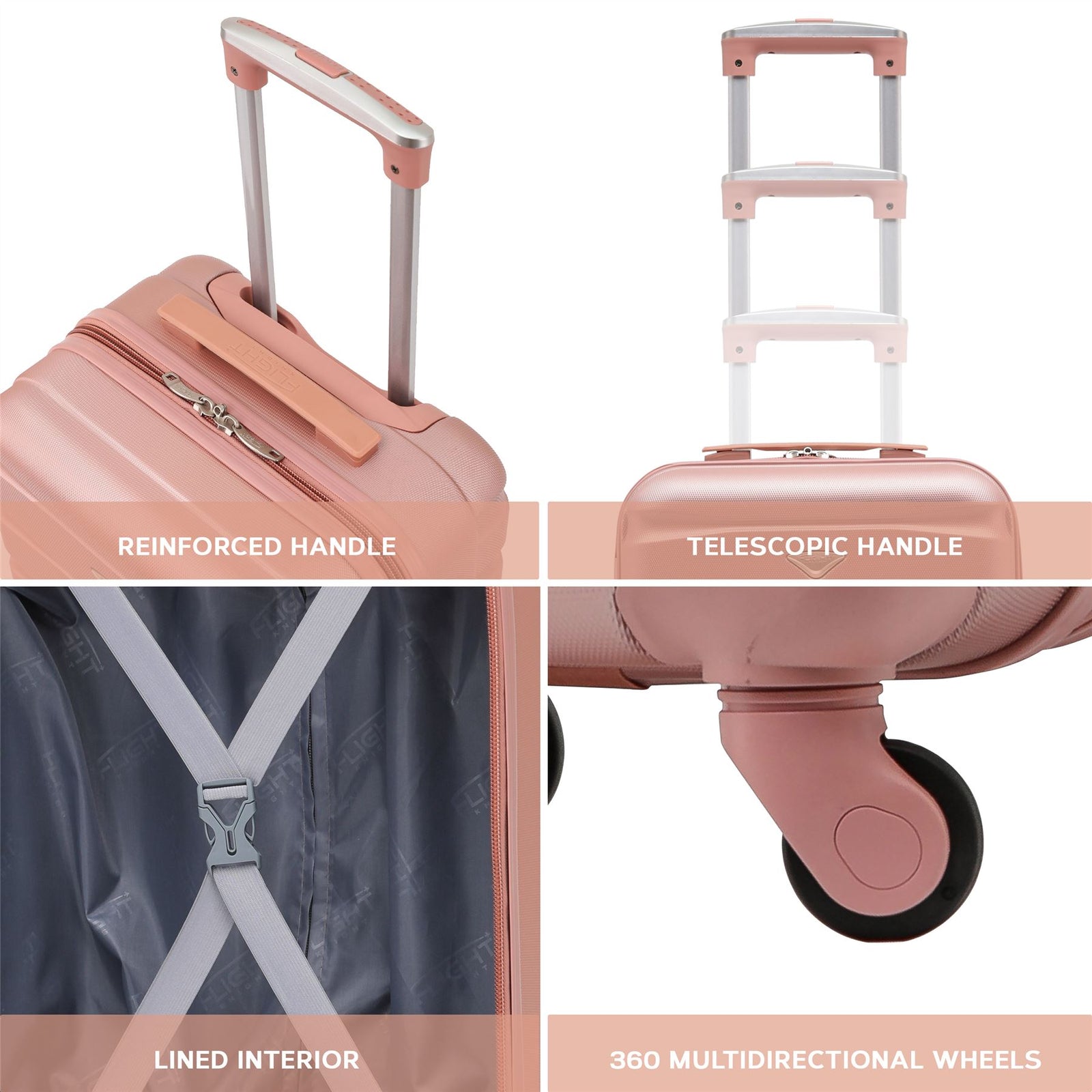55x35x25cm Lightweight Suitcase - Cabin Carry On - Hard Shell - 4 Wheels Overhead Luggage | Cabin | Rose