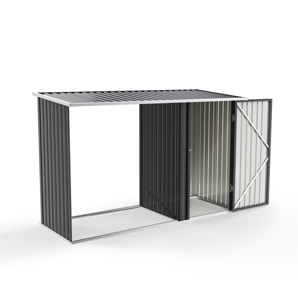 Steel Outdoor Storage Shed With Firewood Log Rack Waterproof Metal Garden Tool Organizer | One Size | Charcoal Black