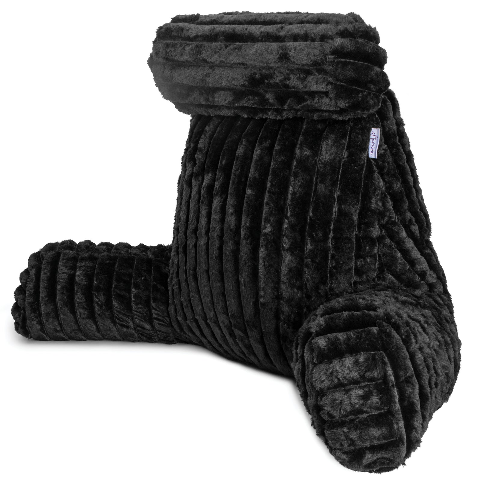 Luxurious Xl Reading Pillow Detachable Headrest, Soft Ribbed Faux Fur, Memory Foam Cuddle Cuddle Cushion Backrest | XL | Black