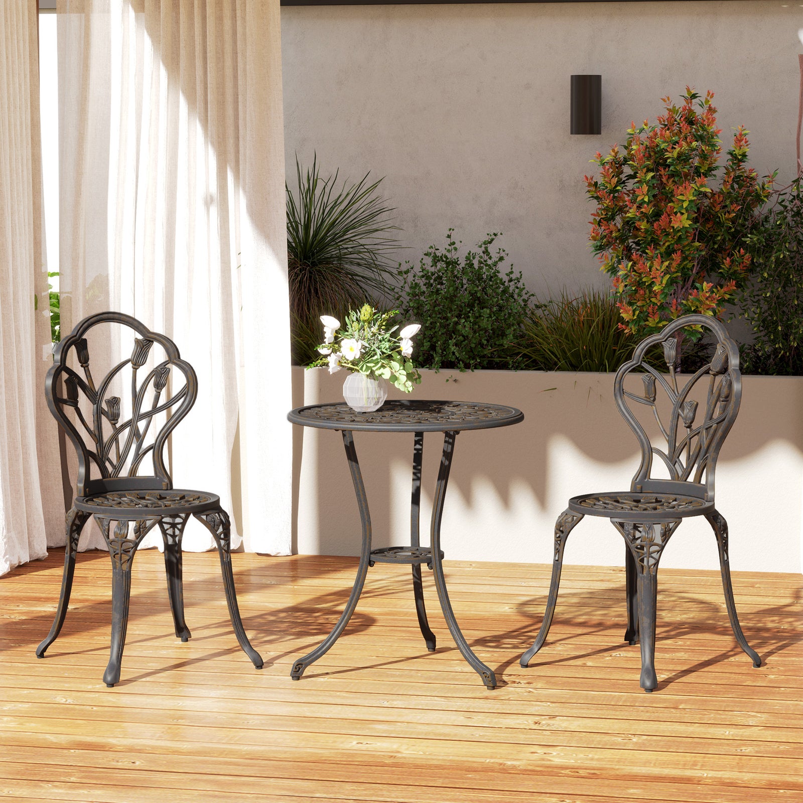 3 Piece Patio Bistro Set, Aluminium Garden Table And Chairs | Bronze