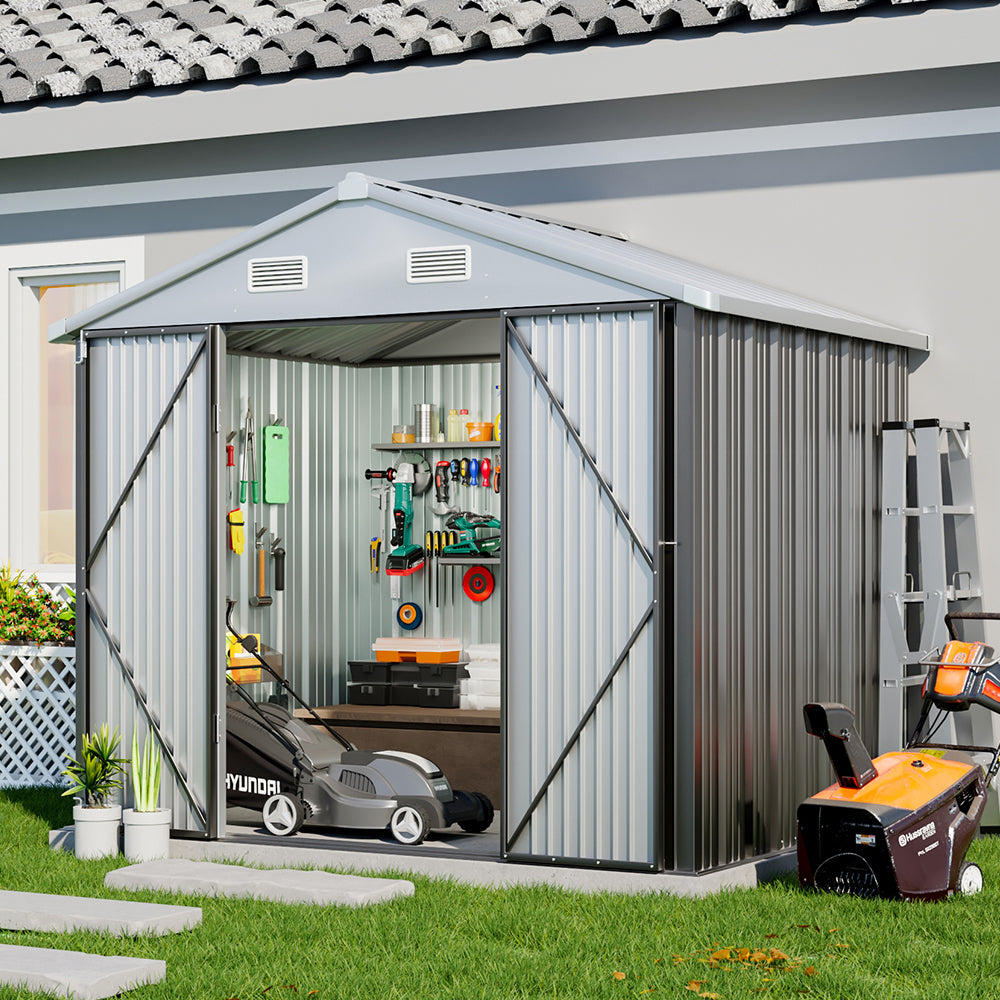 6x8ft Outdoor Metal Storage Shed Galvanised Tool Storage Shed With Lockable Door