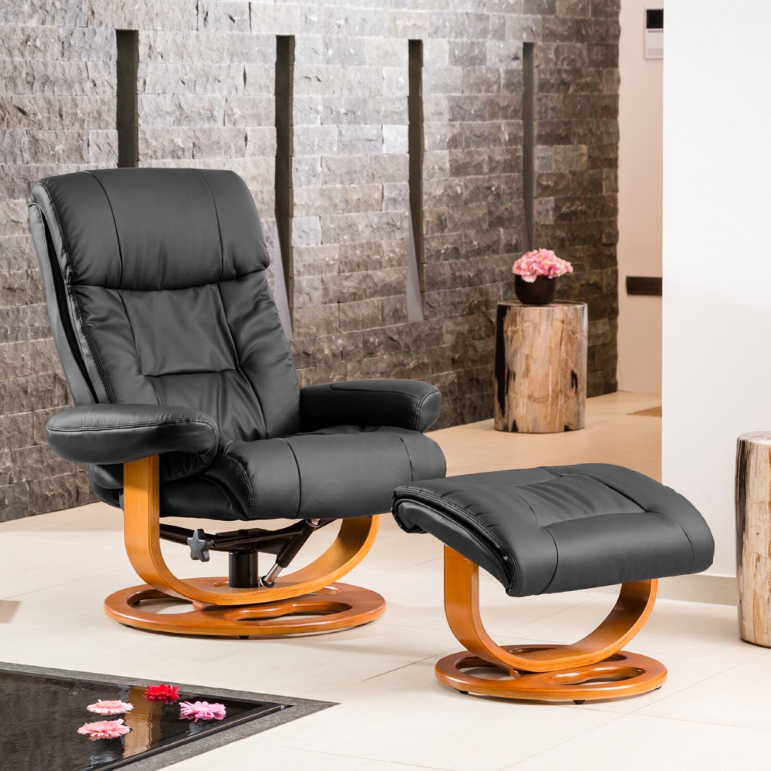 Barriston Swivel Recliner With Massage And Heat | Black