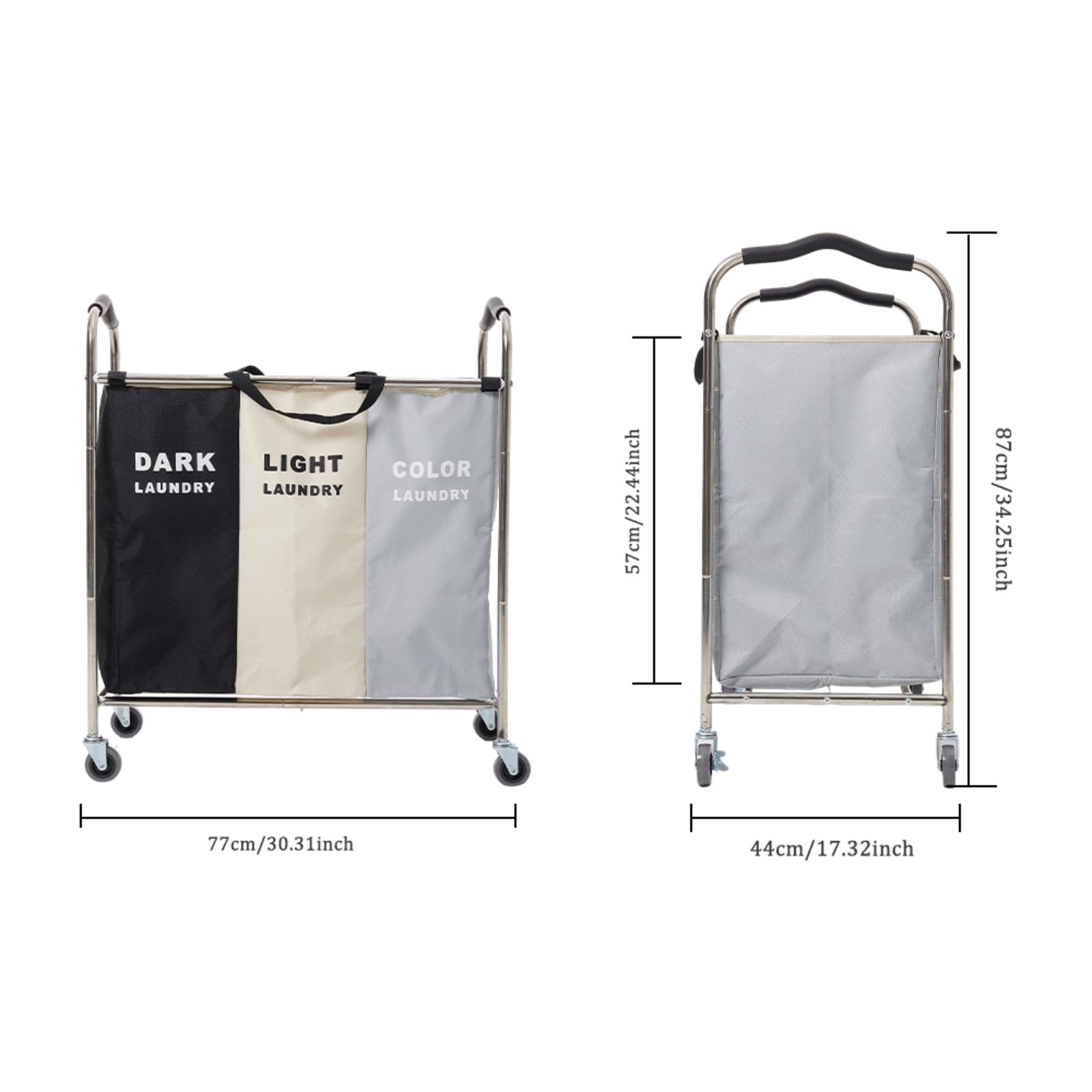 Living and Home 240l 3-section Laundry Basket With Wheels