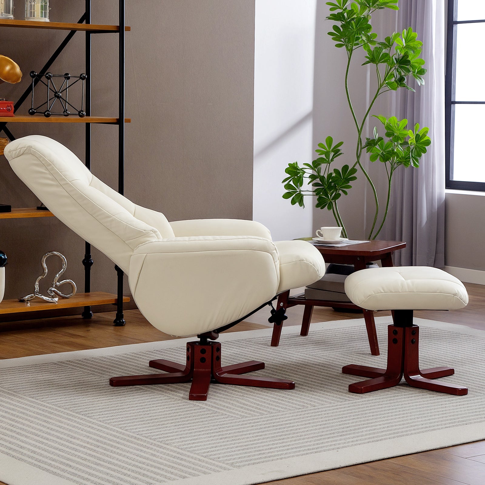 Recliner Armchair With Wood Base, Upholstered Reclining Chair | White
