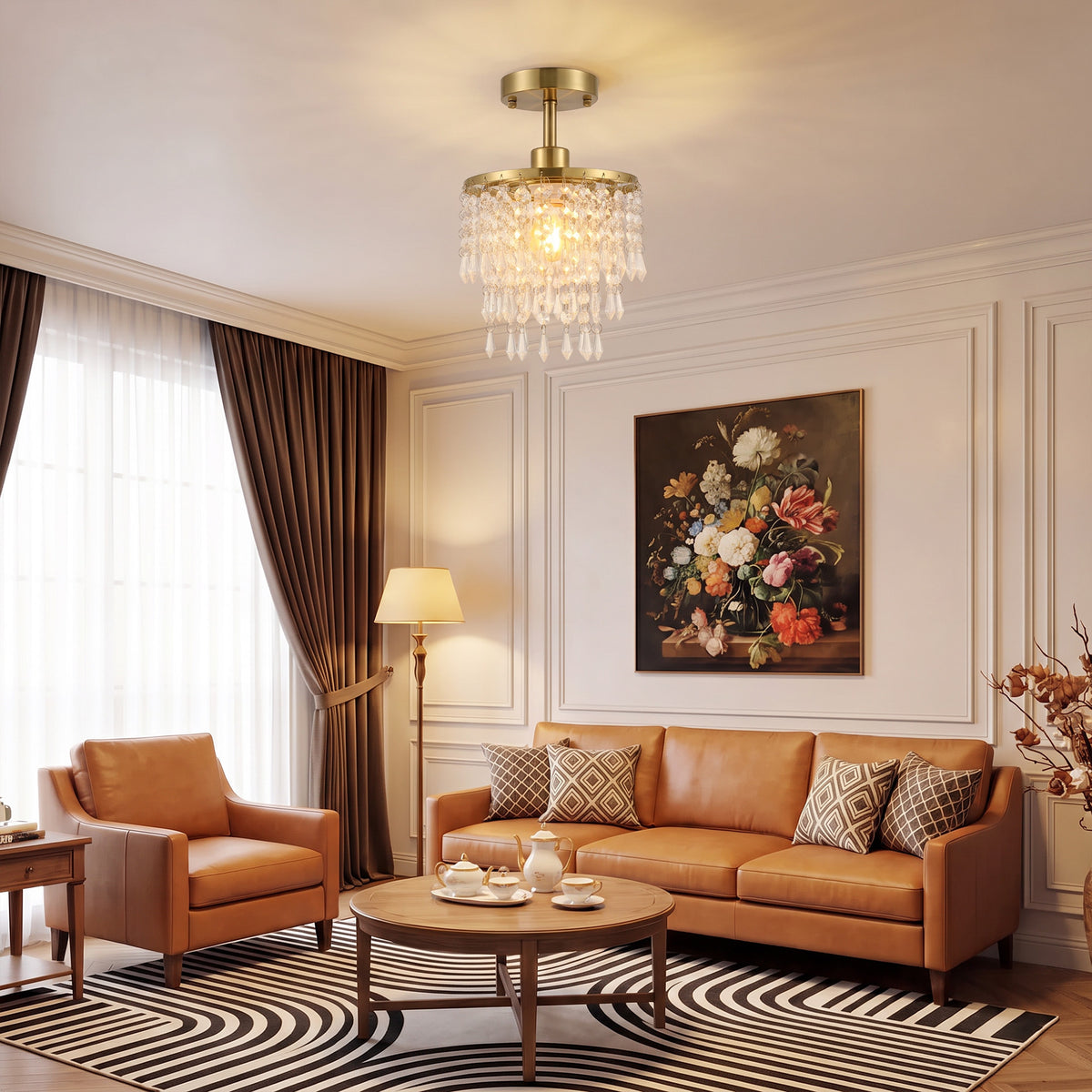 Crystal Ceiling Light With 57 Crystal Strands | Gold