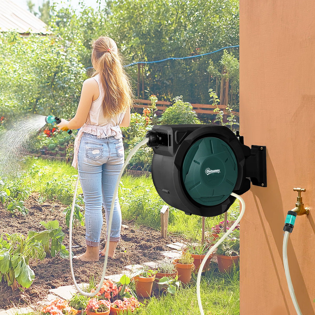 Retractable Hose Reel Wall Mounted With Lock | Green
