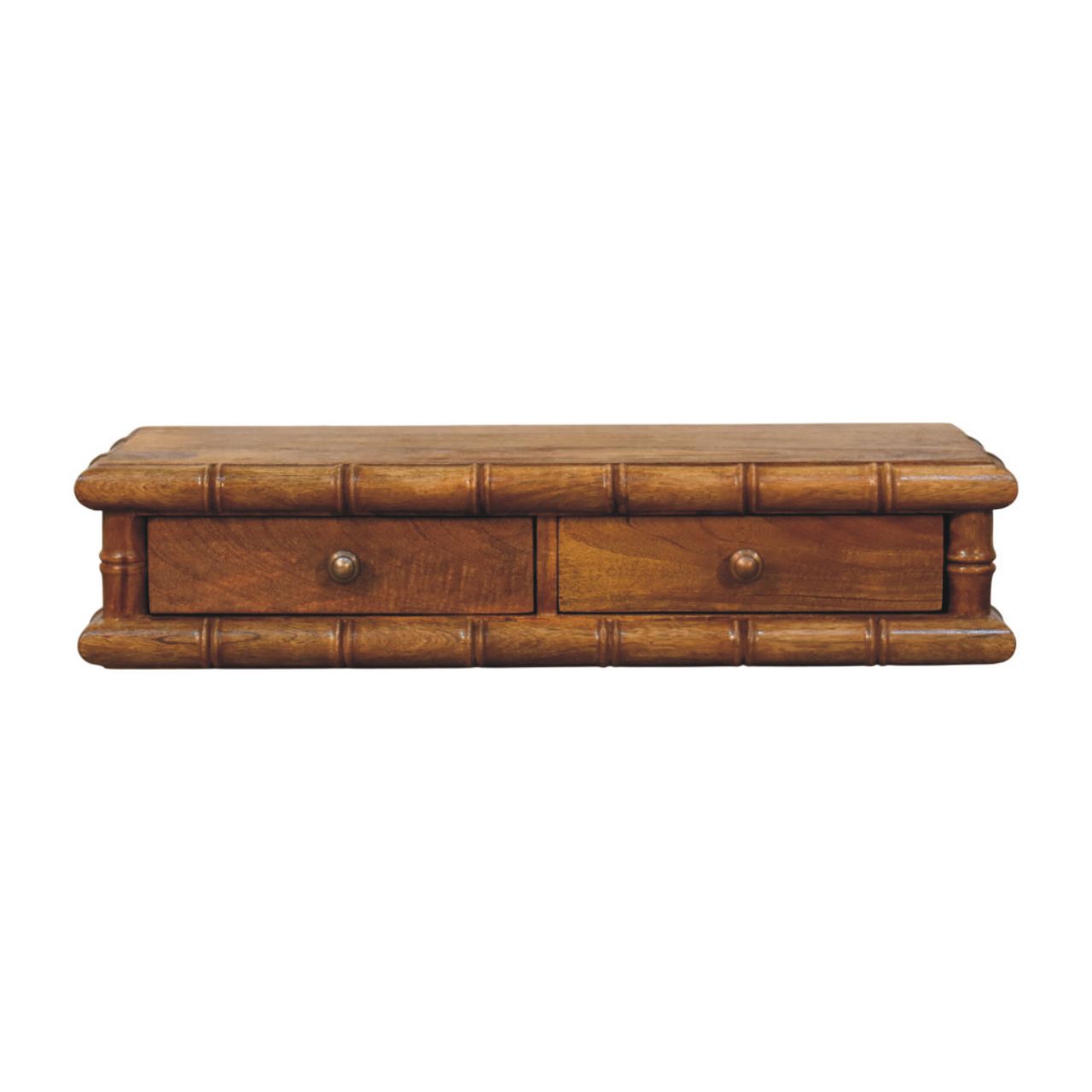 Bamboo Wall-mounted Console, 2 Drawers, Brown