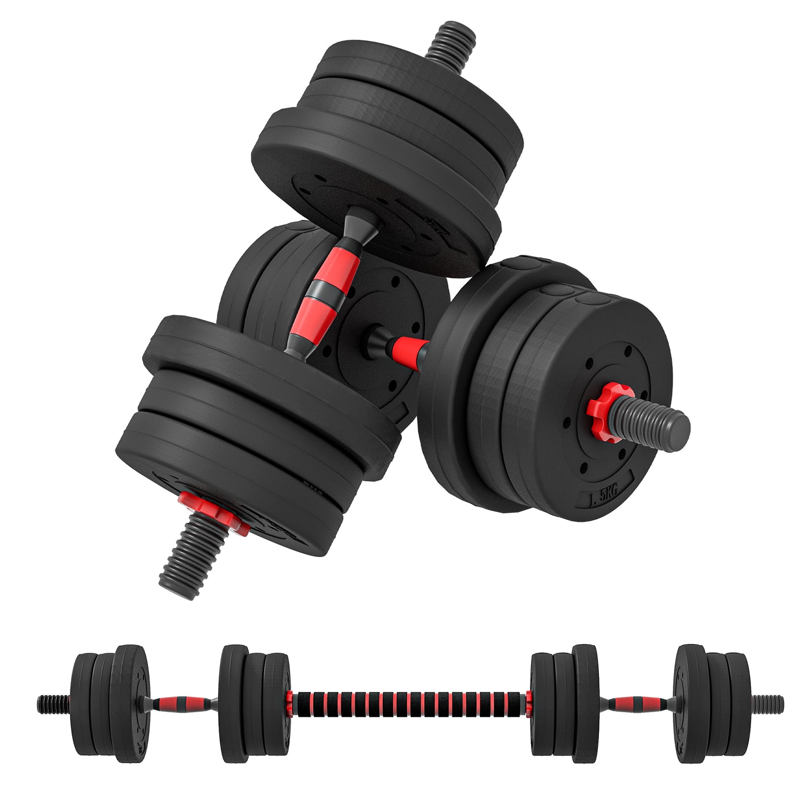 Adjustable 2 In 1 Barbell Dumbbells Set | 20kg | Black