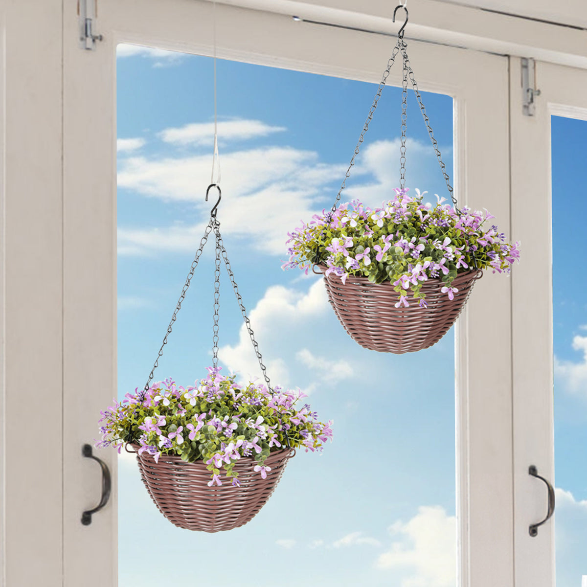 HOMCOM Artificial Flowers In Basket Set Of 2 With 75 Leaves And 15 Flowers