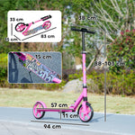 Foldable Kids Scooter, Kick Scooter W/ Adjustable Handlebar For Ages 6-12 Years | Pink
