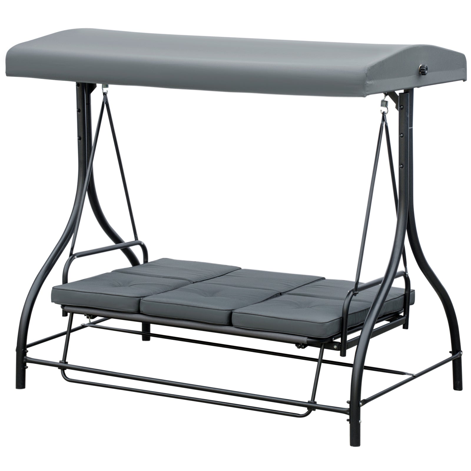 3 Seater Canopy Swing Chair Porch Hammock Bed Rocking Bench | Dark Gray