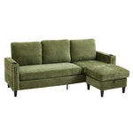 Green Polyester 3-seater Sofa With Ottoman – Vintage Metal Rivets, Cup Holders & Side Pockets, Wood & Iron Frame