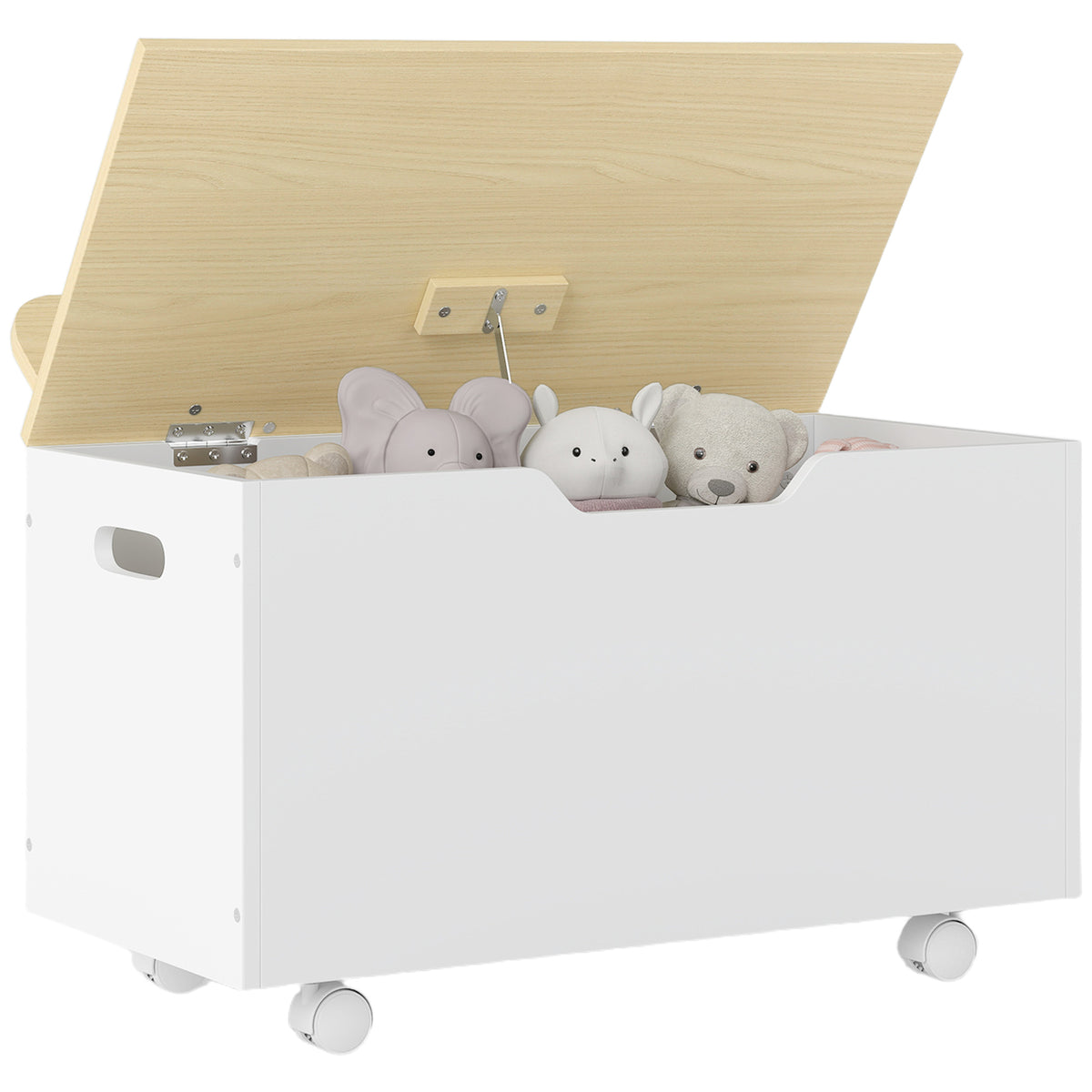 AIYAPLAY Toy Box For Kids, Toy Chest With Wheels And Safety Hinges, White