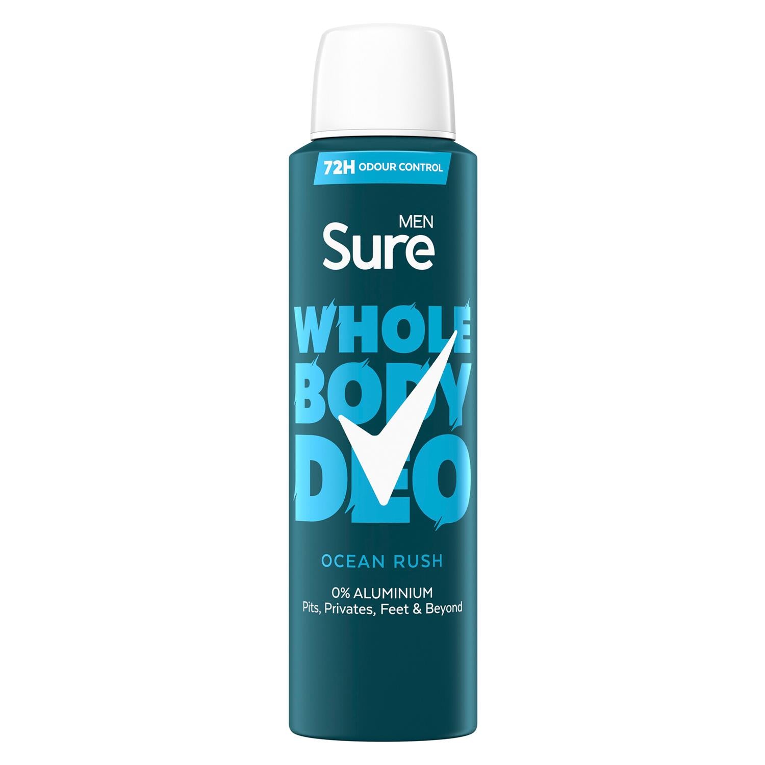 Men Whole Body Deodorant Spray Ocean Rush W/ 72h Odour Control 150ml, 6pk