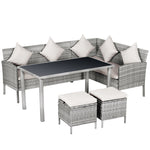 5pcs Rattan Dining Set W/ Sofa Coffee Table Footstool
