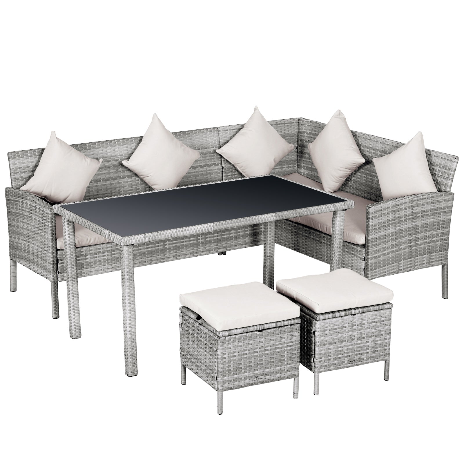 5pcs Rattan Dining Set W/ Sofa Coffee Table Footstool