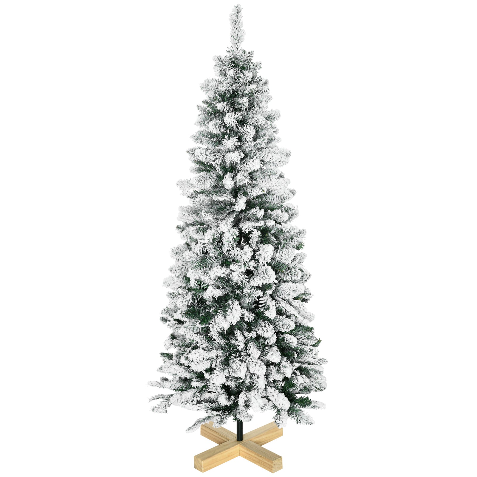 5/6ft Snow Flocked Artificial Christmas Tree Pencil Shape | 5ft | Green