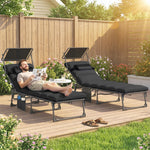 Folding Sun Loungers Set Of 2, Sun Bed With Canopy | Black