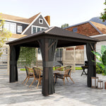 3.6 X 3(m) Metal Garden Hardtop Gazebo With Screened Curtain | Dark Grey