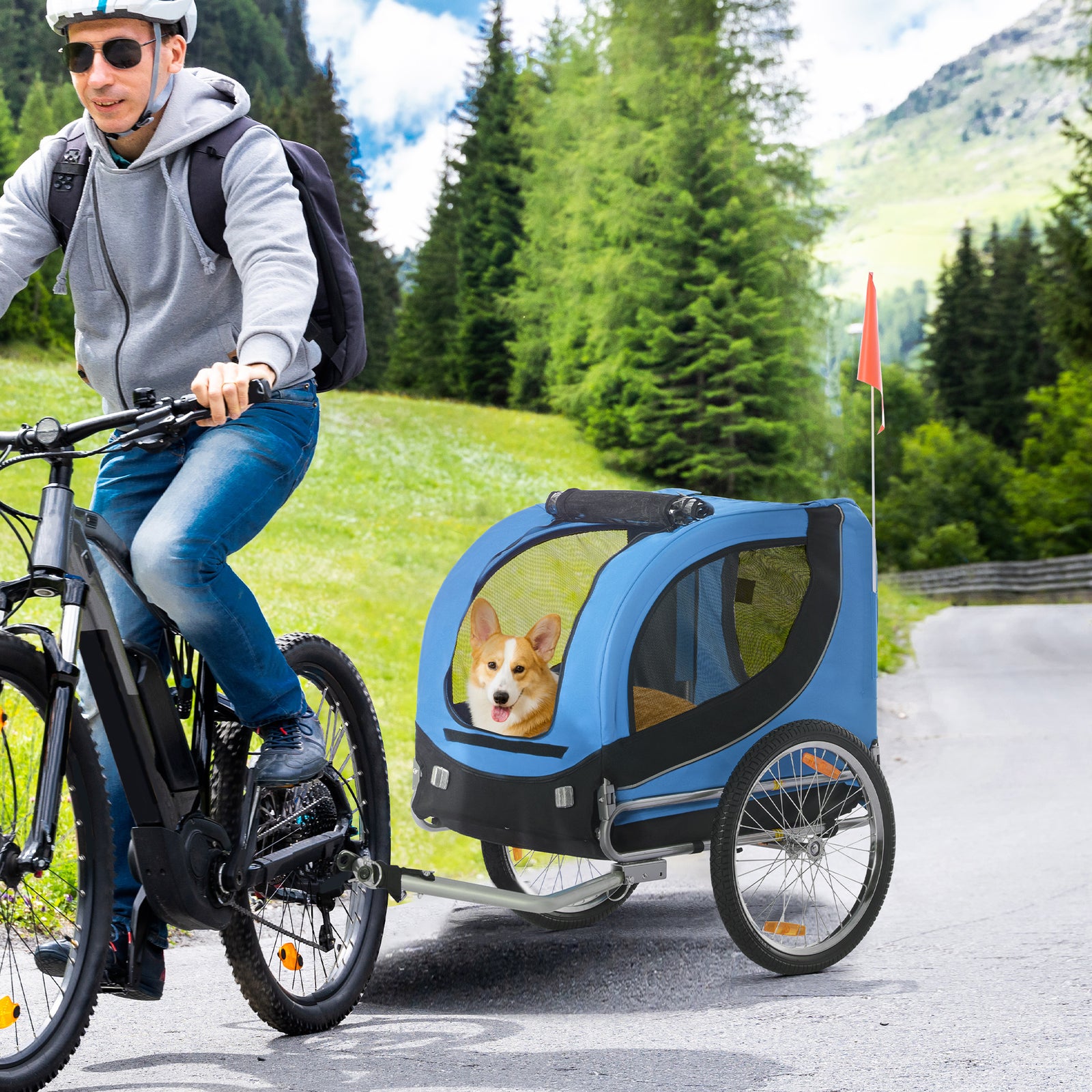 Pawhut Pet Bicycle Trailer Steel Dog Bike Carrier Water Resistant Travel | Blue