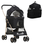 3 In 1 Pet Stroller, Detachable Dog Cat Travel Carriage | Black