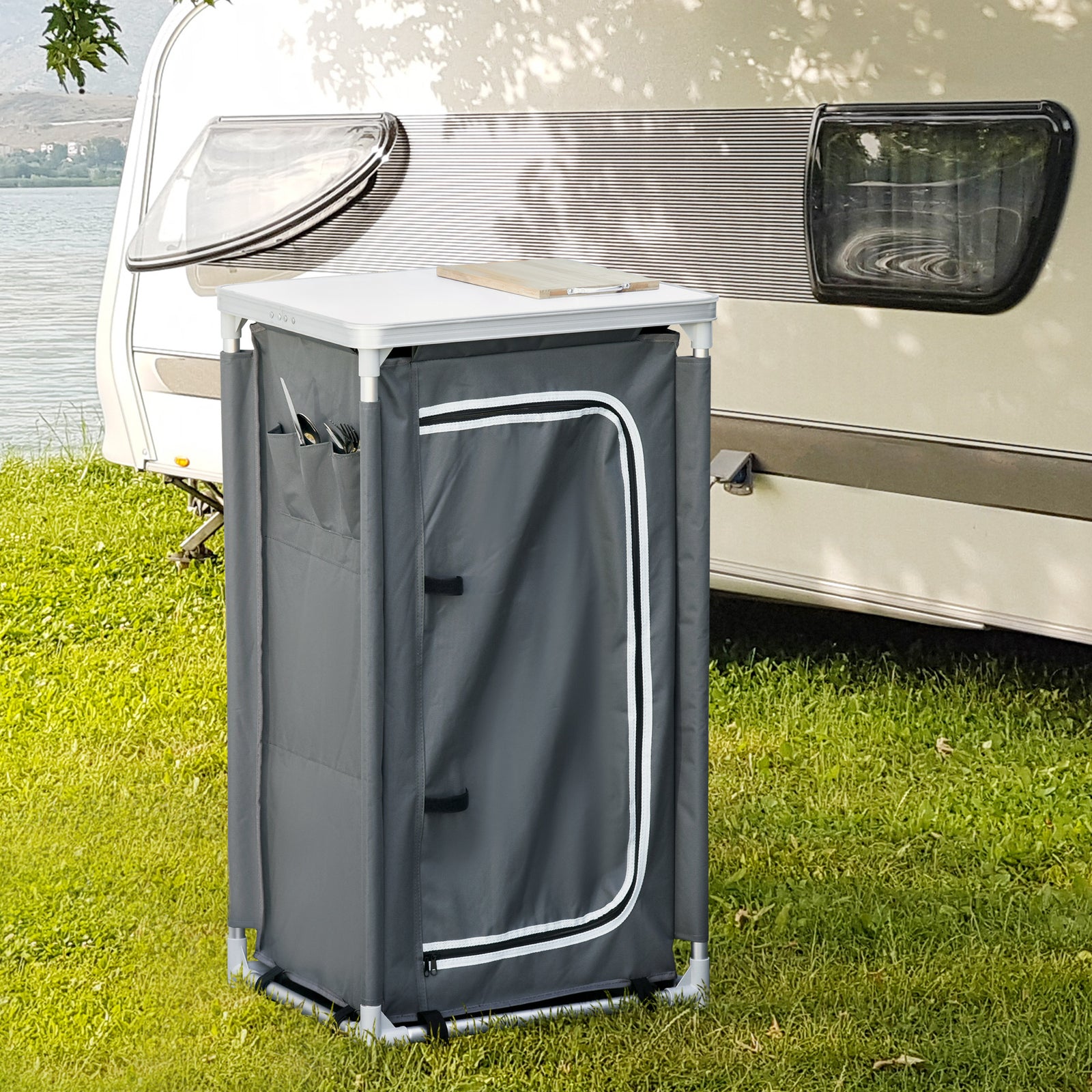 Outdoor 3-shelf Camping Cupboard Kitchen Station Cook Table