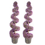 120cm Pair Of Purple Large  Spiral Topiary Trees With Decorative Planters