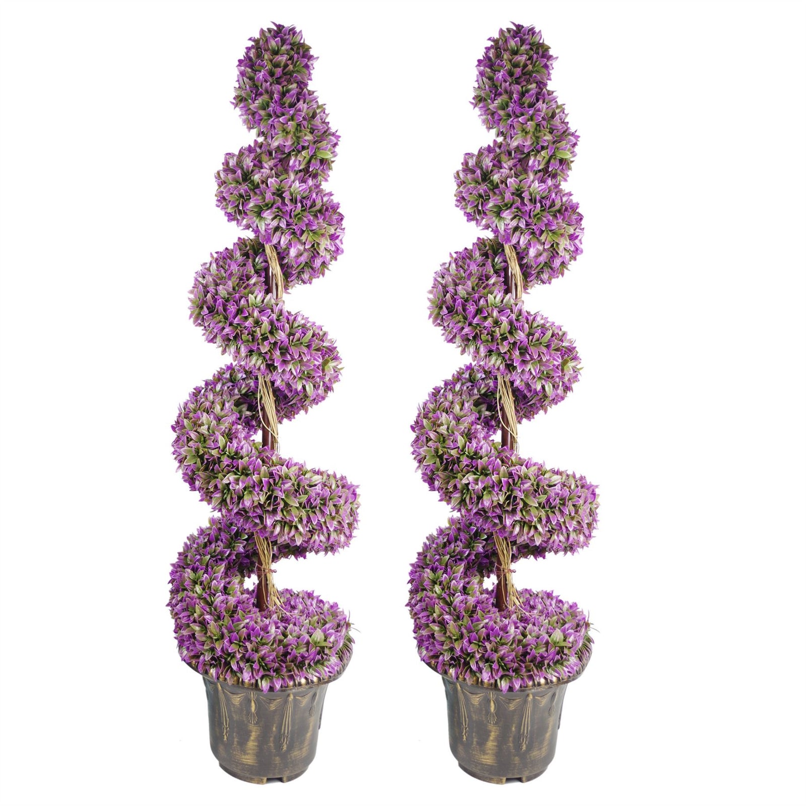 120cm Pair Of Purple Large  Spiral Topiary Trees With Decorative Planters