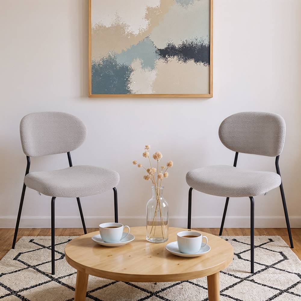 2pcs Upholstered Dining Chair With Metal Frame | Grey