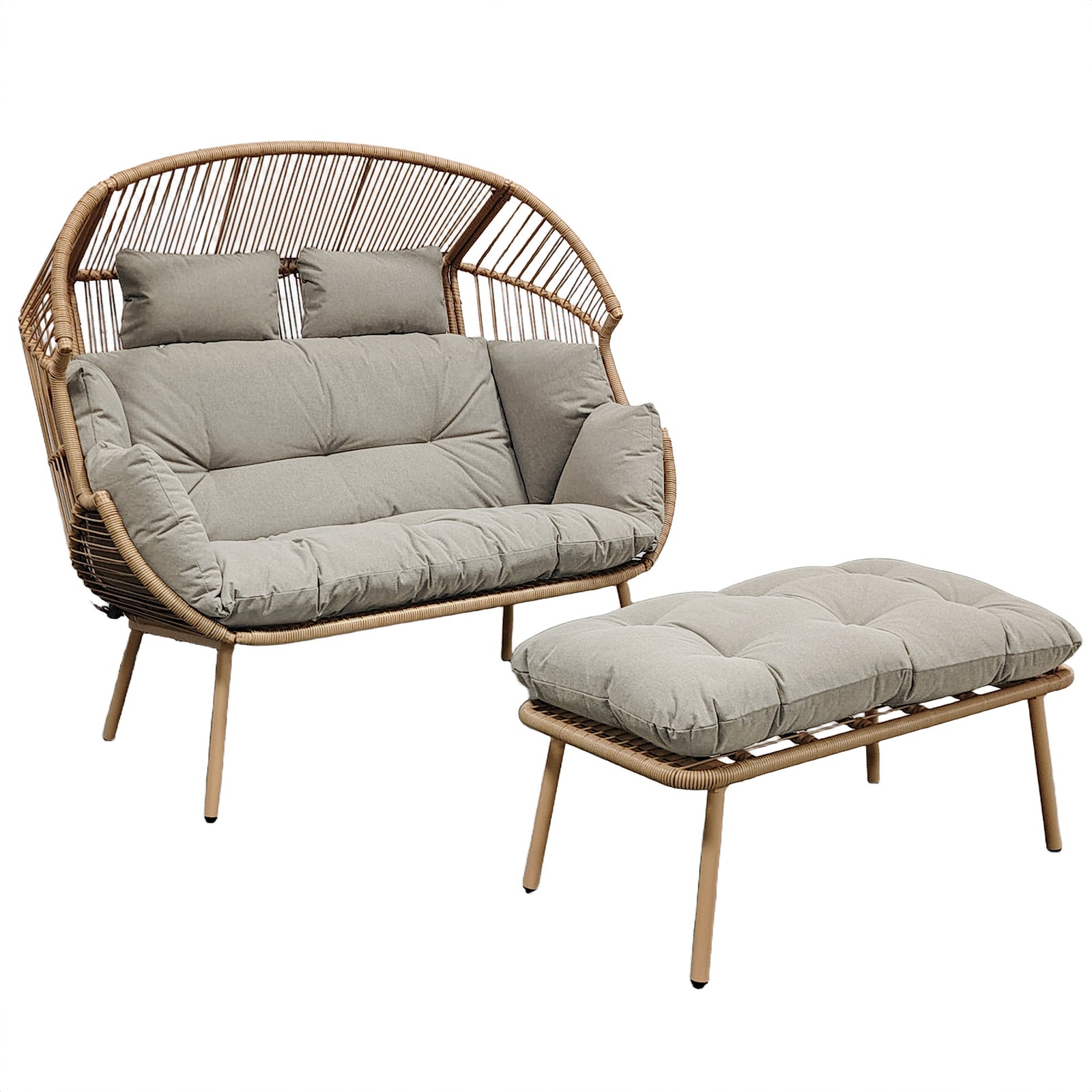 Cocona 2 Seat Standing Egg Chair And Stool | One Size | Light Brown