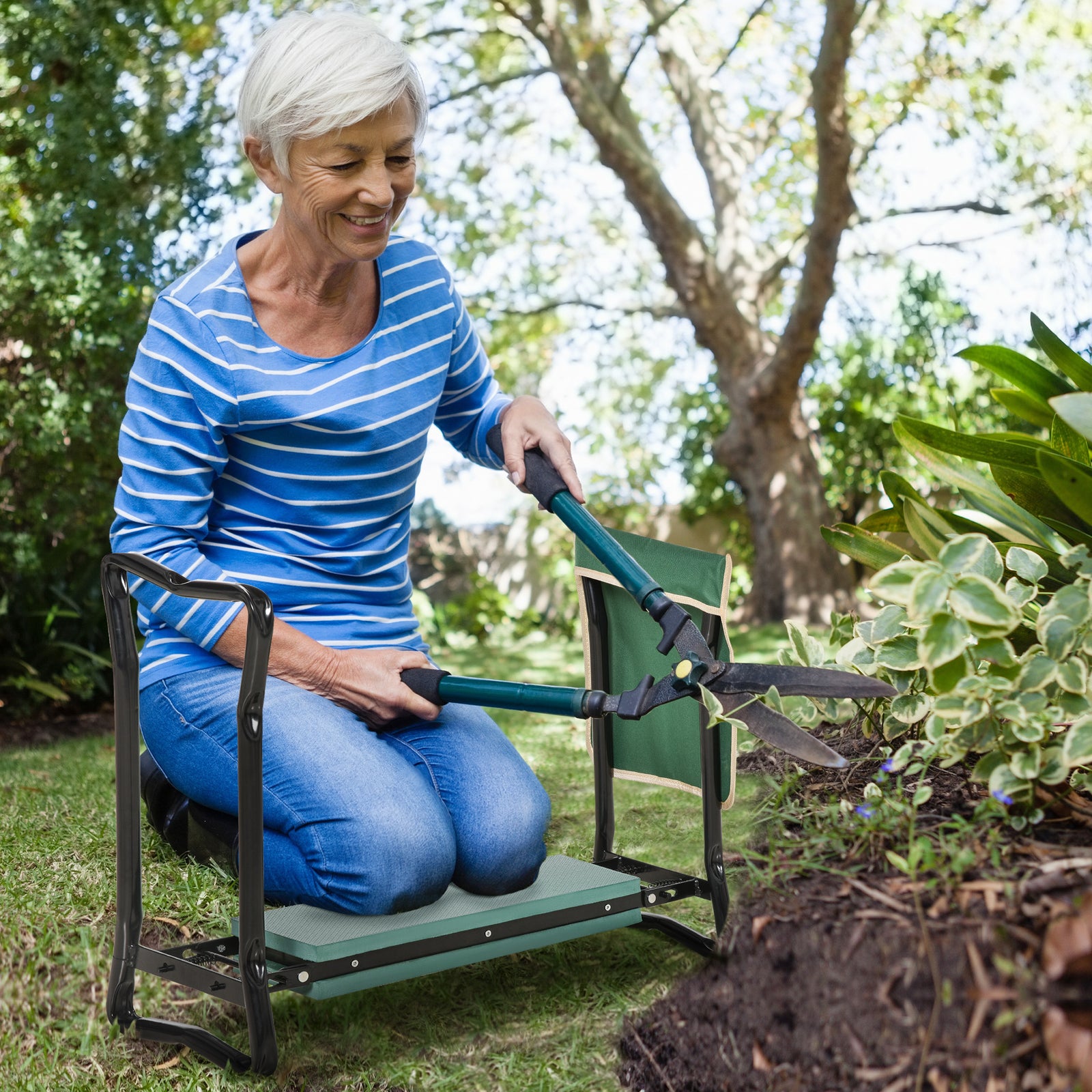 Foldable Steel Garden Kneeler Seat With Tool Bag