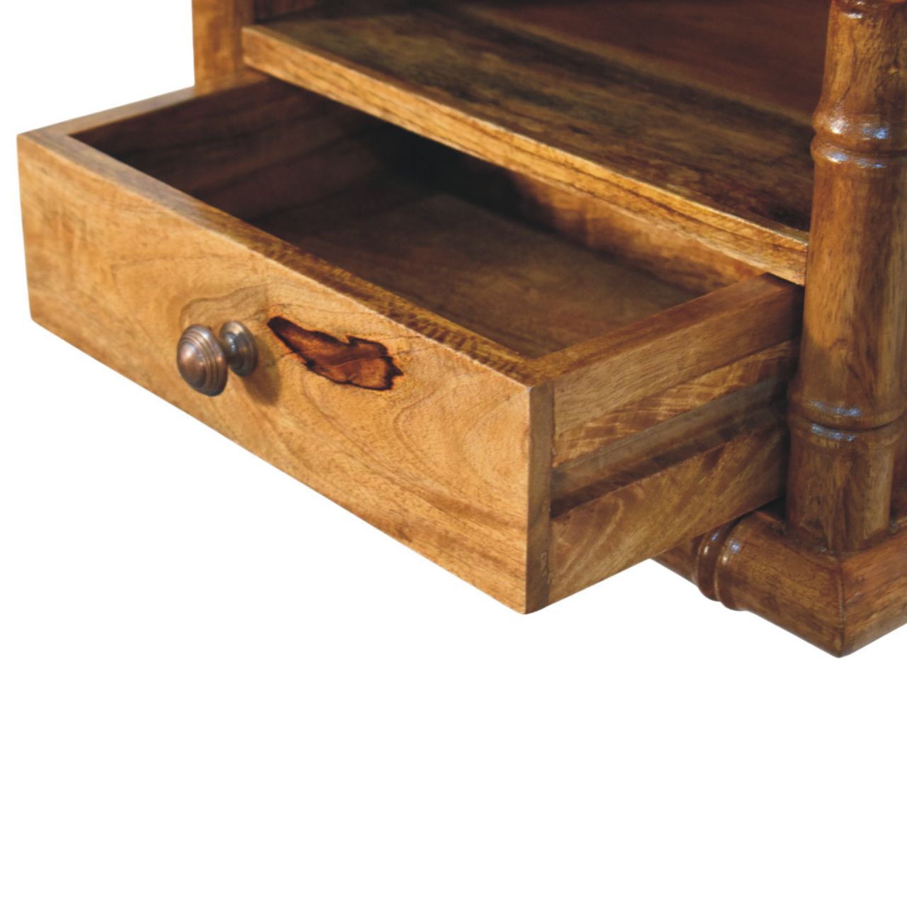 Bamboo Open Bedside In Amber Oak Finish, 1 Drawer, Brown