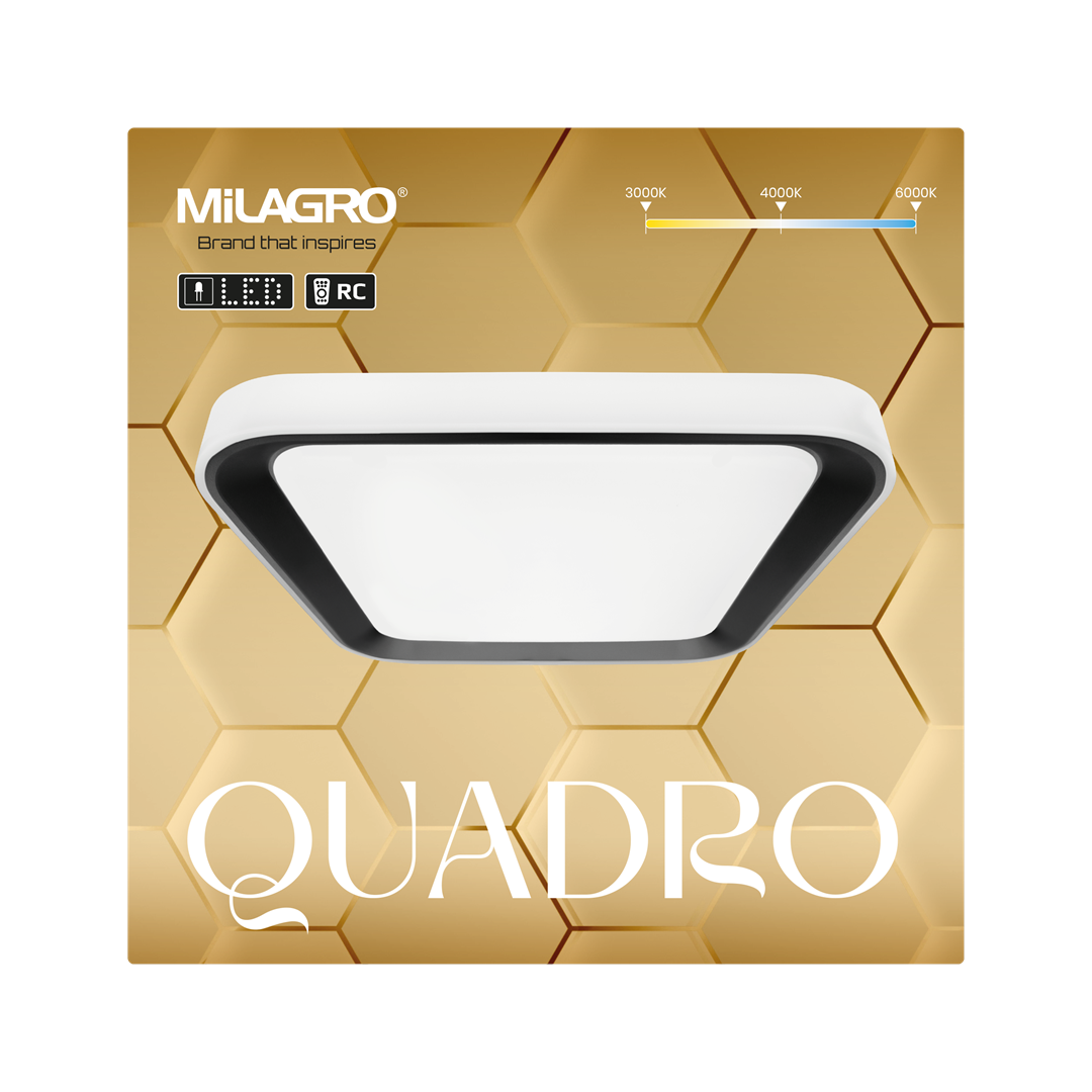 Quadro Led Ceiling Lamp 40cm Stylish Modern Powerful Economical Full Remote Control | Black