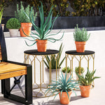 Nesting Small Garden Table Set Of 2 W/ Marble Effect Top | Black