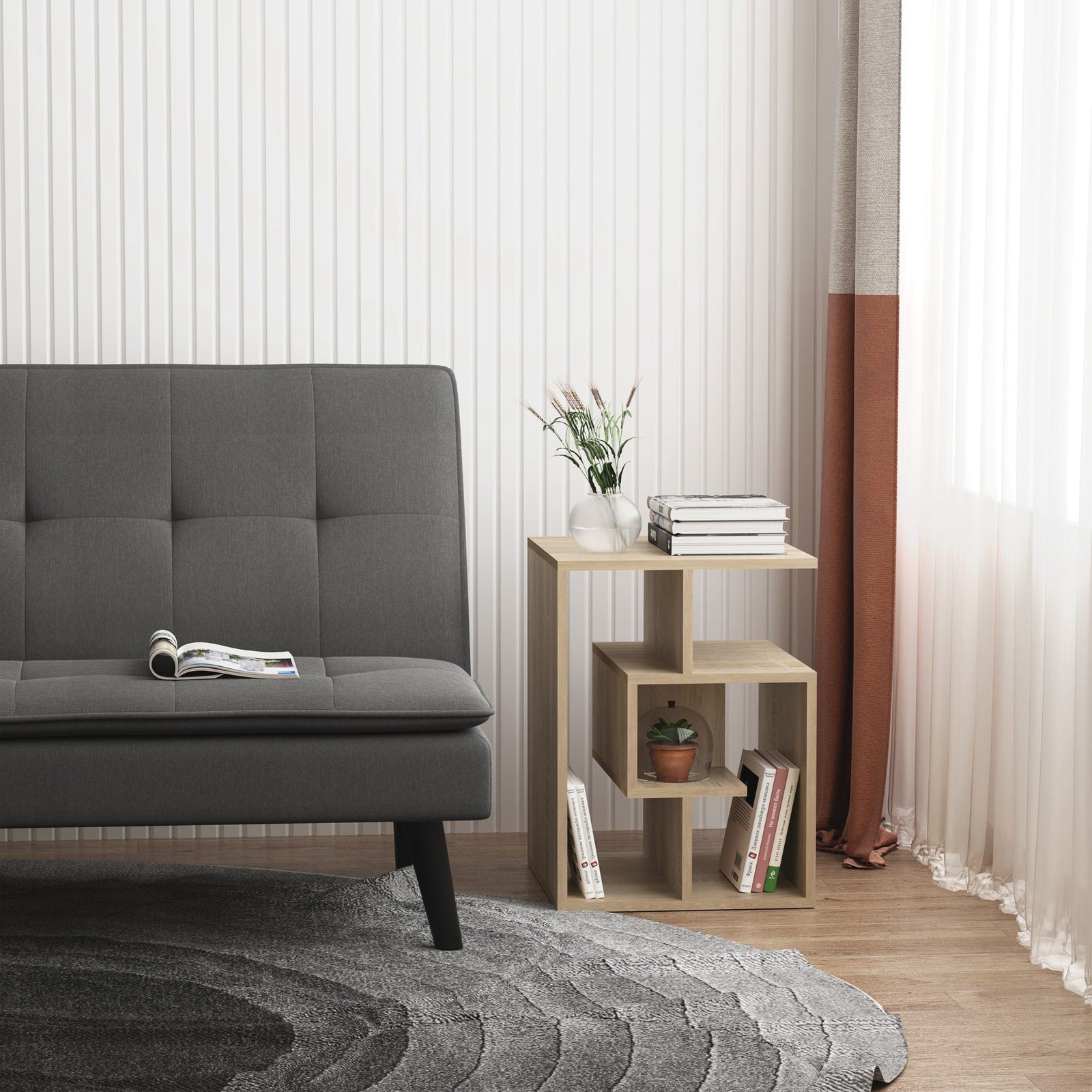 3-tier Side End Table Open Shelves Storage Coffee Book | Natura