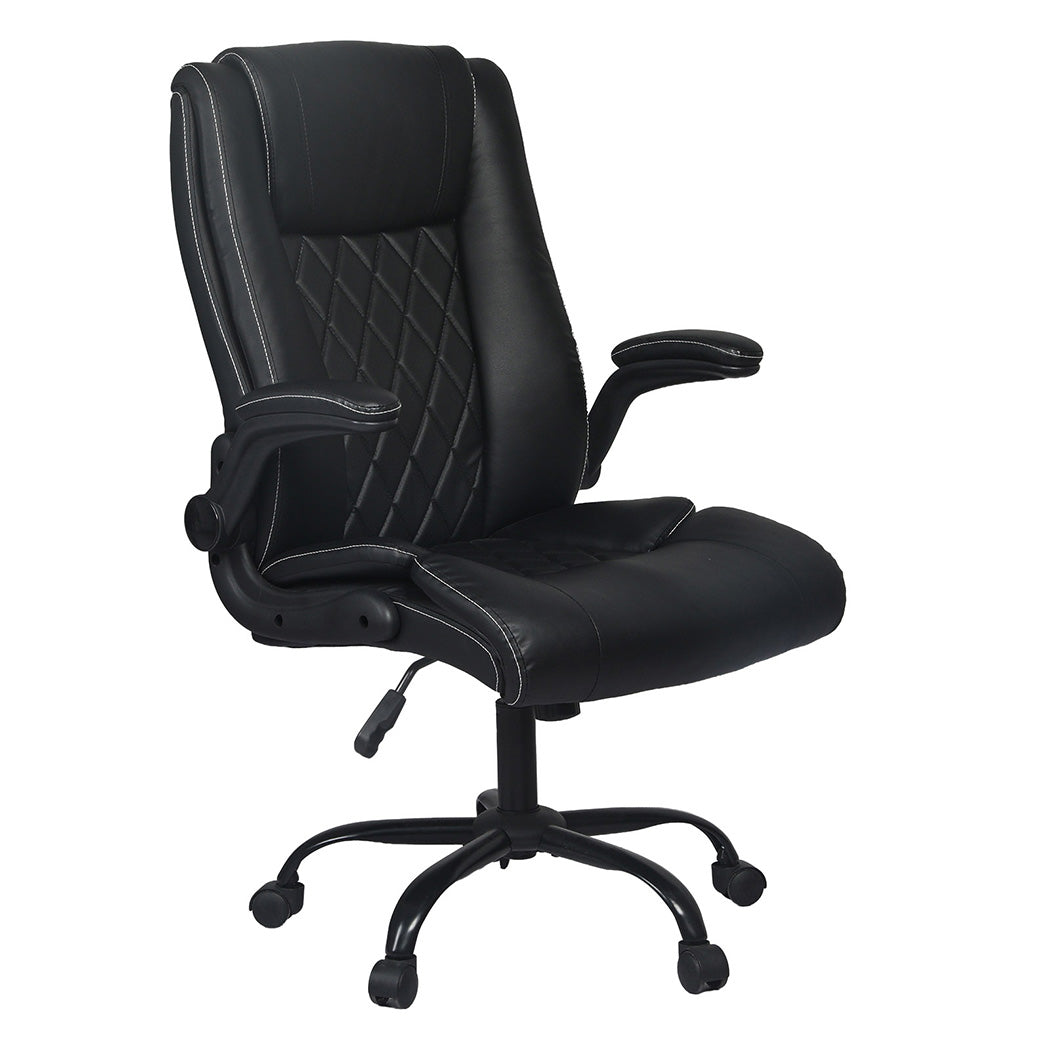 Executive Office Chair Pu Leather Reclining Desk Chair Flip-up Armrests | Black