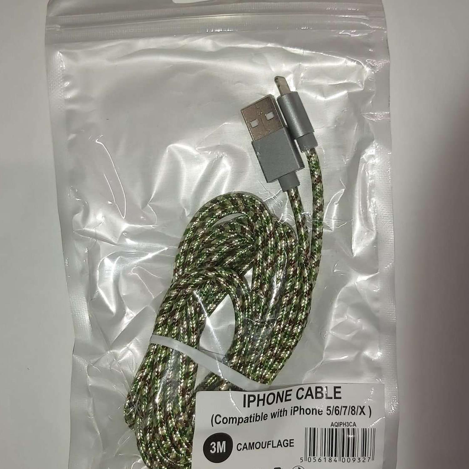 Nylon Usb Camouflage Phone Charging Wire Braided Cable, 3 Meter | Green