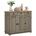 Sideboard Buffet Cabinet With Rubber Wood Top And Drawers | Grey