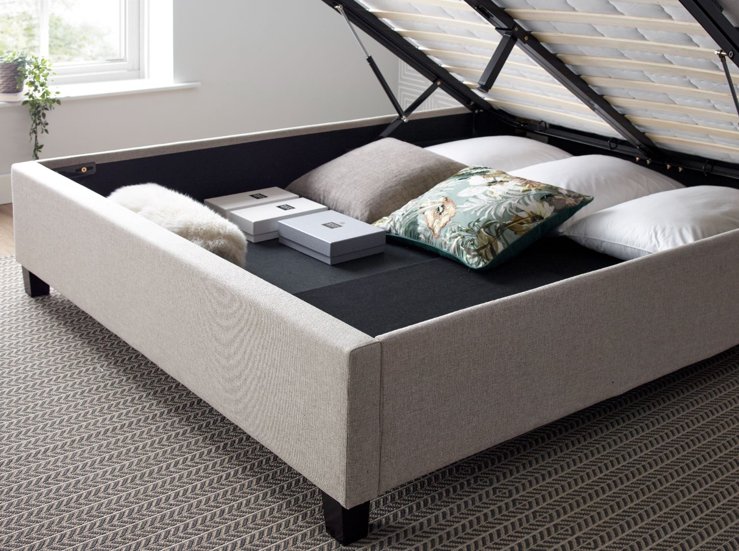 Brandon Fabric Ottoman Bed | Double | Beige