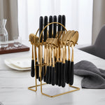 24-piece Stainless Steel Cutlery Set With Storage Rack | Black