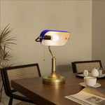 Banker's Table Lamp W/ Antique Bronze Tone Base | One Size | Blue