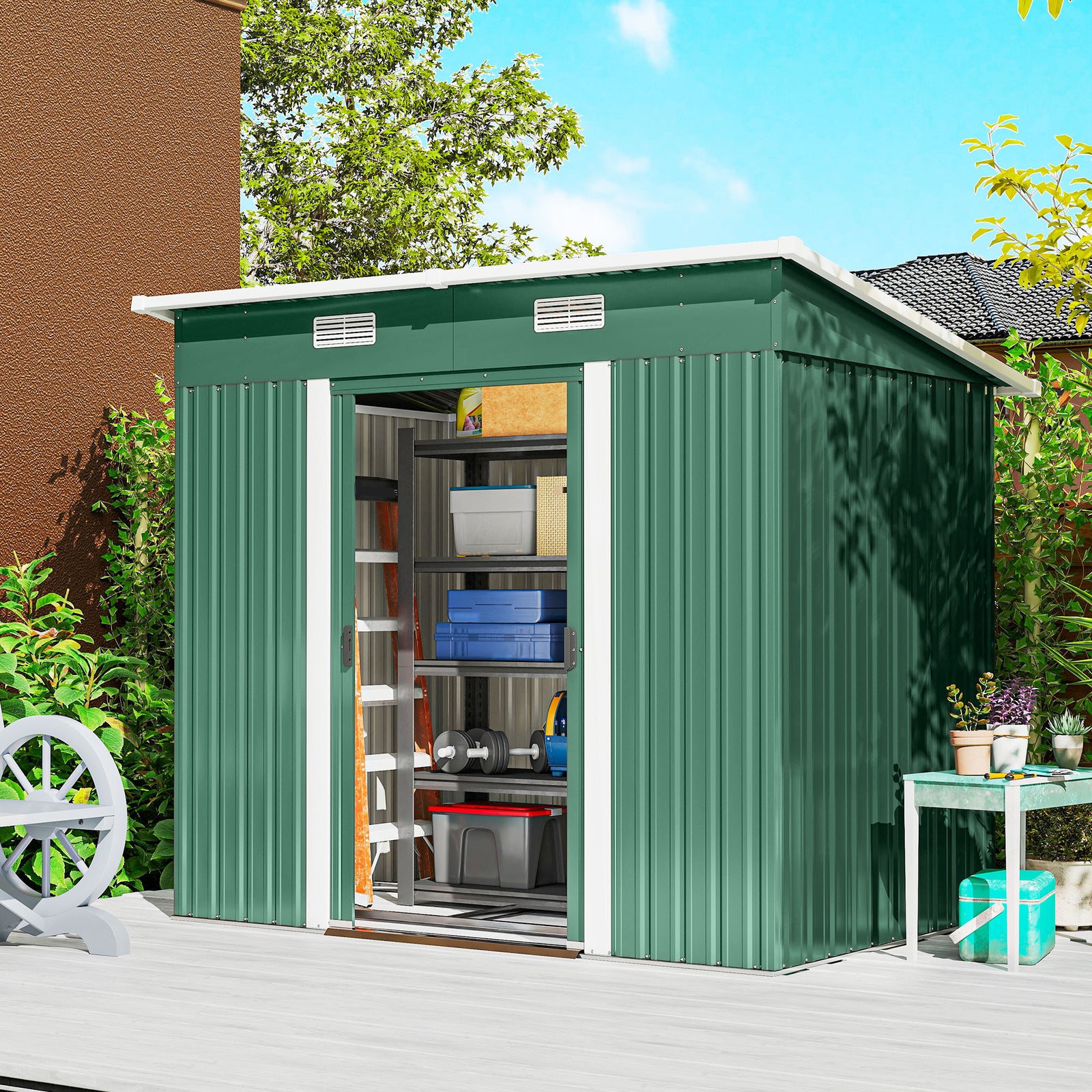 7 X 4ft Outdoor Garden Storage Shed For Garden | Green