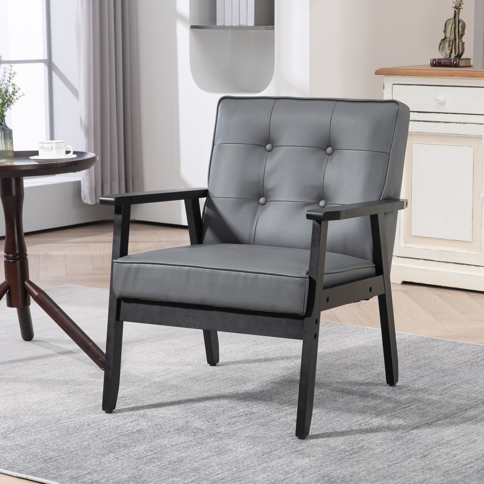 Accent Chair Pu Leather Armchair With Armrests | One Size | Gray