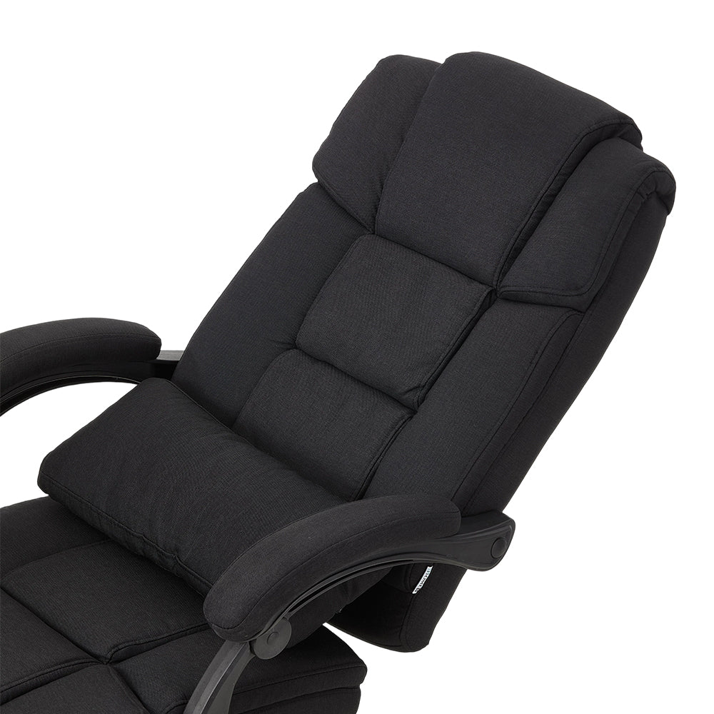Ergonomic Black Linen Office Chair – High Back, Recline 135°, Built-in Footrest, Adjustable Height, 360° Swivel