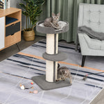 2-tier Cat Kitten Resting Tree W/ Top Basket Cushion Sisal Post | Gray