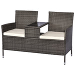 Outsunny 2 Seater Rattan Wicker Loveseat With Drink Table