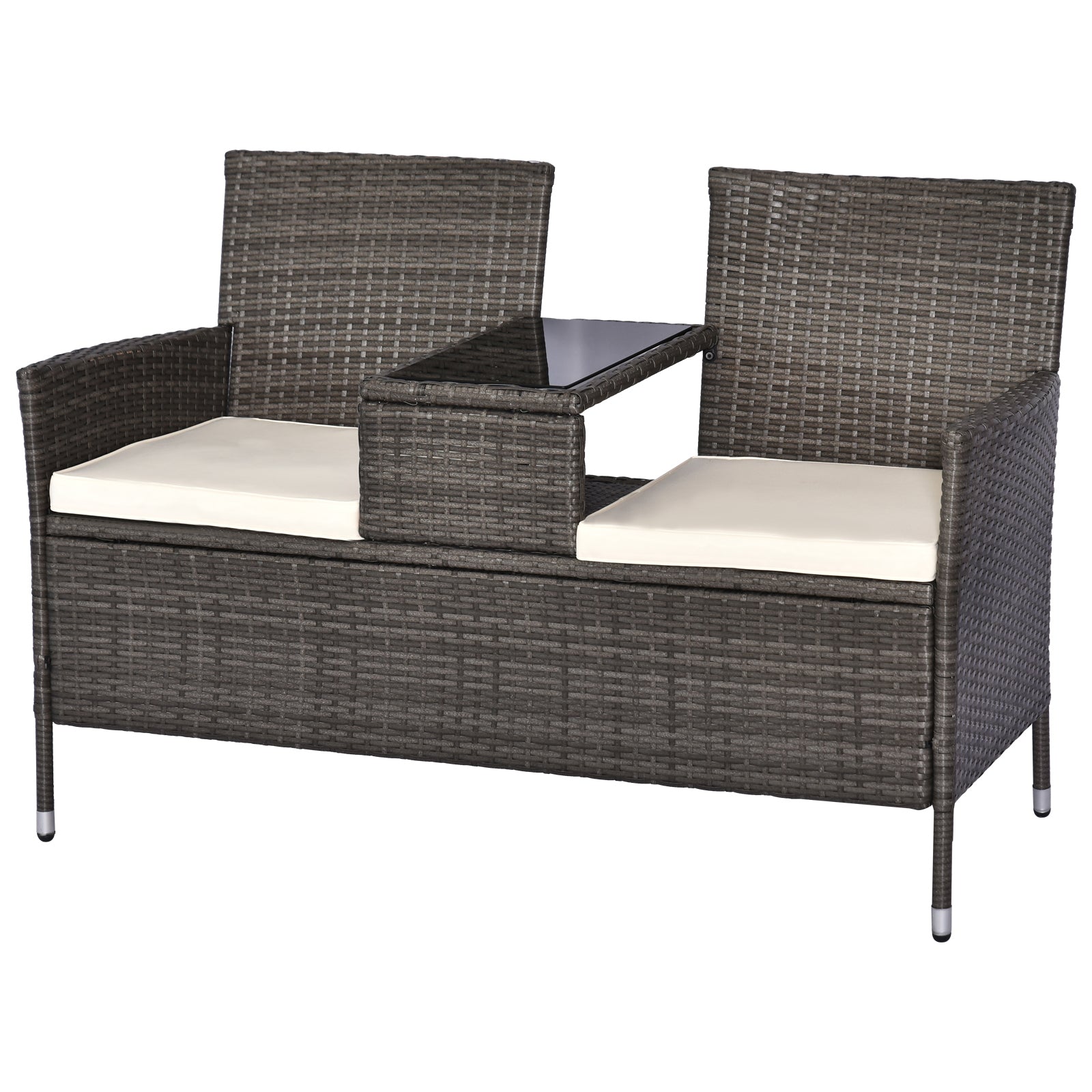 Outsunny 2 Seater Rattan Wicker Loveseat With Drink Table